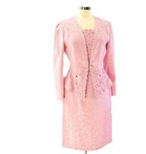 80s Textured Embroidered Beaded Pink Skirt Suit Womens 8 In The Mood