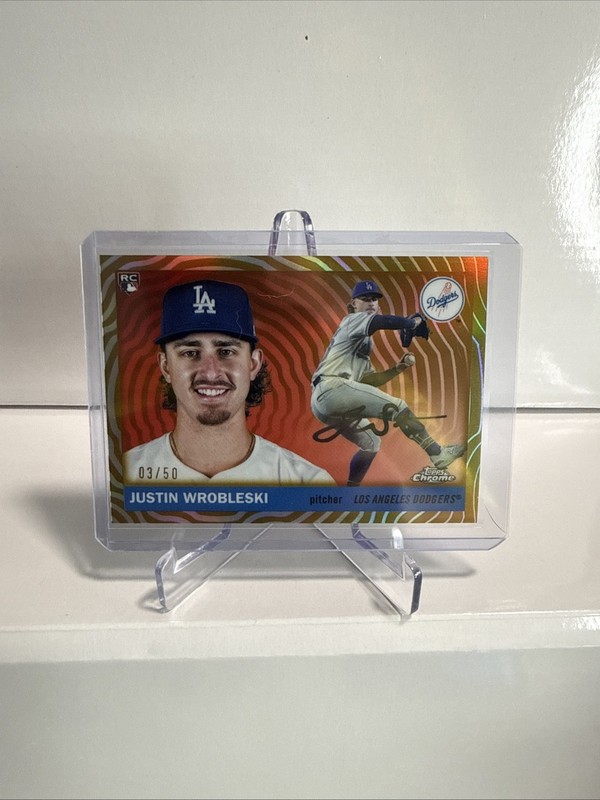 Justin Wrobleski 2025 Topps Chrome Platinum RC 3/50 Gold Vibrations #393 Dodgers
