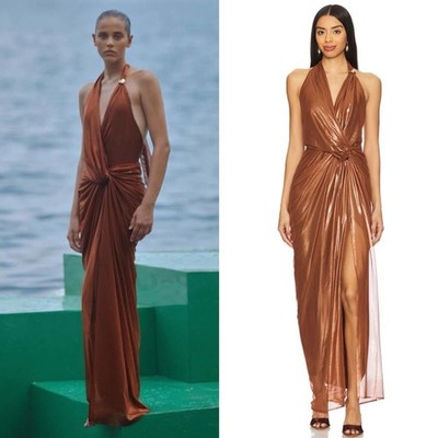 NEW NWT Baobab Liz Halter Maxi Dress In Terranova Brown Shimmer SIZE S