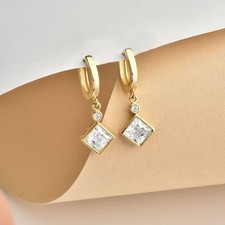 2 Ct Princess Cut Diamond Drop Dangle Wedding Earrings 14K Yellow Gold Finish