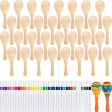 6Pcs DIY Mini Unfinished Wooden Maracas  6Pcs Multicolor Pens - Fiesta Par