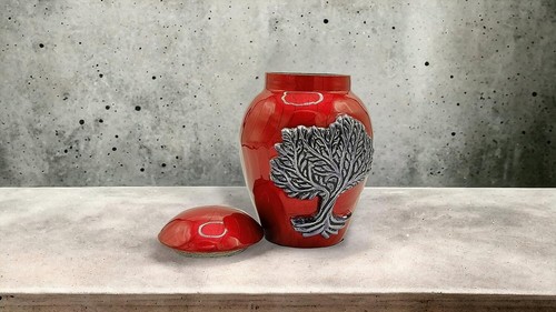 Rote Einäscherungsurnen für Asche Erwachsene männlich/weiblich - schöne einzigartige 3D-Stil Dekor - Bild 6 von 6
