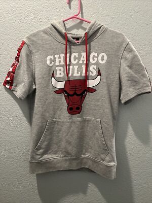 UNK Chicago Bulls Short Sleeve Hoodie Small Gray Red Logo NBA
