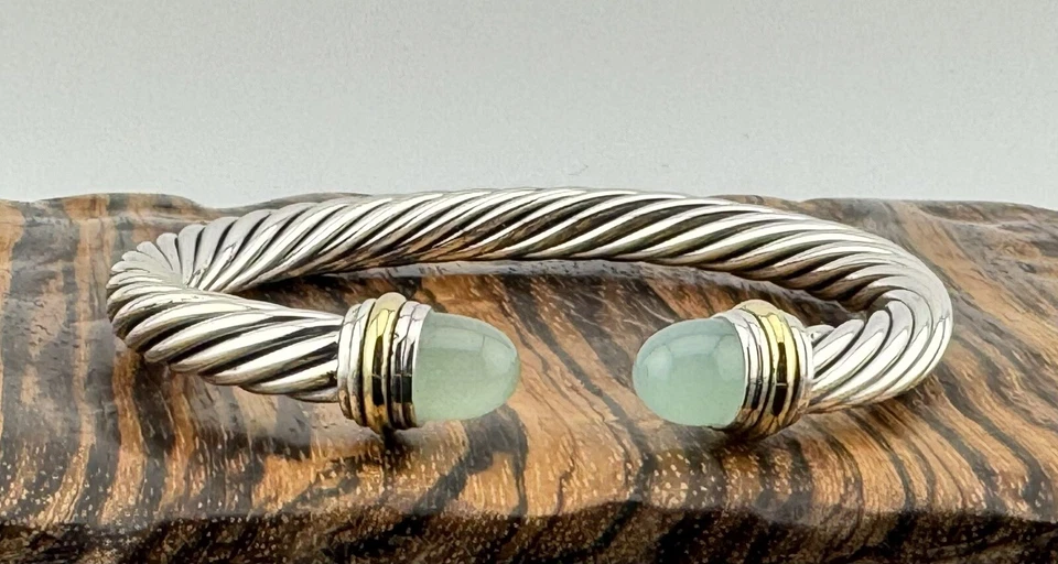 David Yurman pulseira de cabo 7 mm prata esterlina calcedônia e ouro 14k tamanho M - Imagem 4 de 4