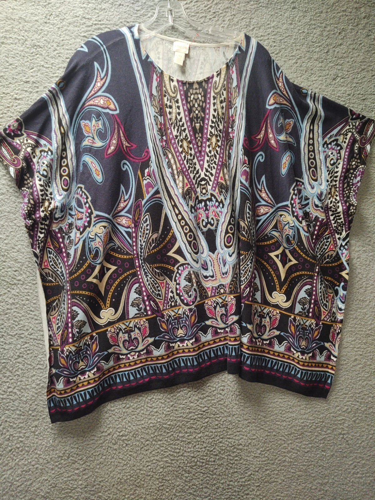 Chicos Womens Poncho Large / XL Multicolor Short Sleeve Bohemian Blouse Top