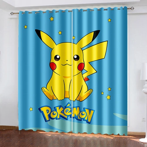 Kids Pokemon Pikachu Thick Thermal Blackout Curtains Eyelet Ring Top Drapes Gift - Picture 66 of 88