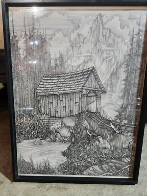 VINTAGE DAN THOMPSON One Of A Kind CABIN FORREST DUCK PRINT SIGNED DRAWING '99