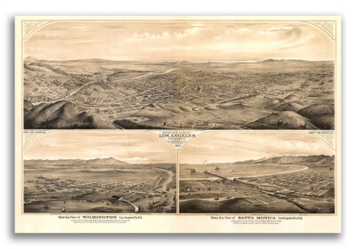 Los Angeles California 1877 Historic Panoramic Town Map - 16x24