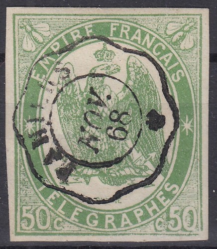 FRANKREICH: TELEGRAPH NON DENTELE NR. 2 STEMPEL VON NOV 68 - BRAUNES ZEICHEN - BEWERTUNG 275 €