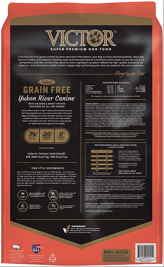 Victor Grain Free Yukon River Formula Dry Dog Food 40lb Bag. Free