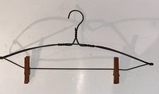 ANTIQUE HEAVY METAL CLOTHES/COAT HANGER  Twisted Wire Clothes Pins Attached