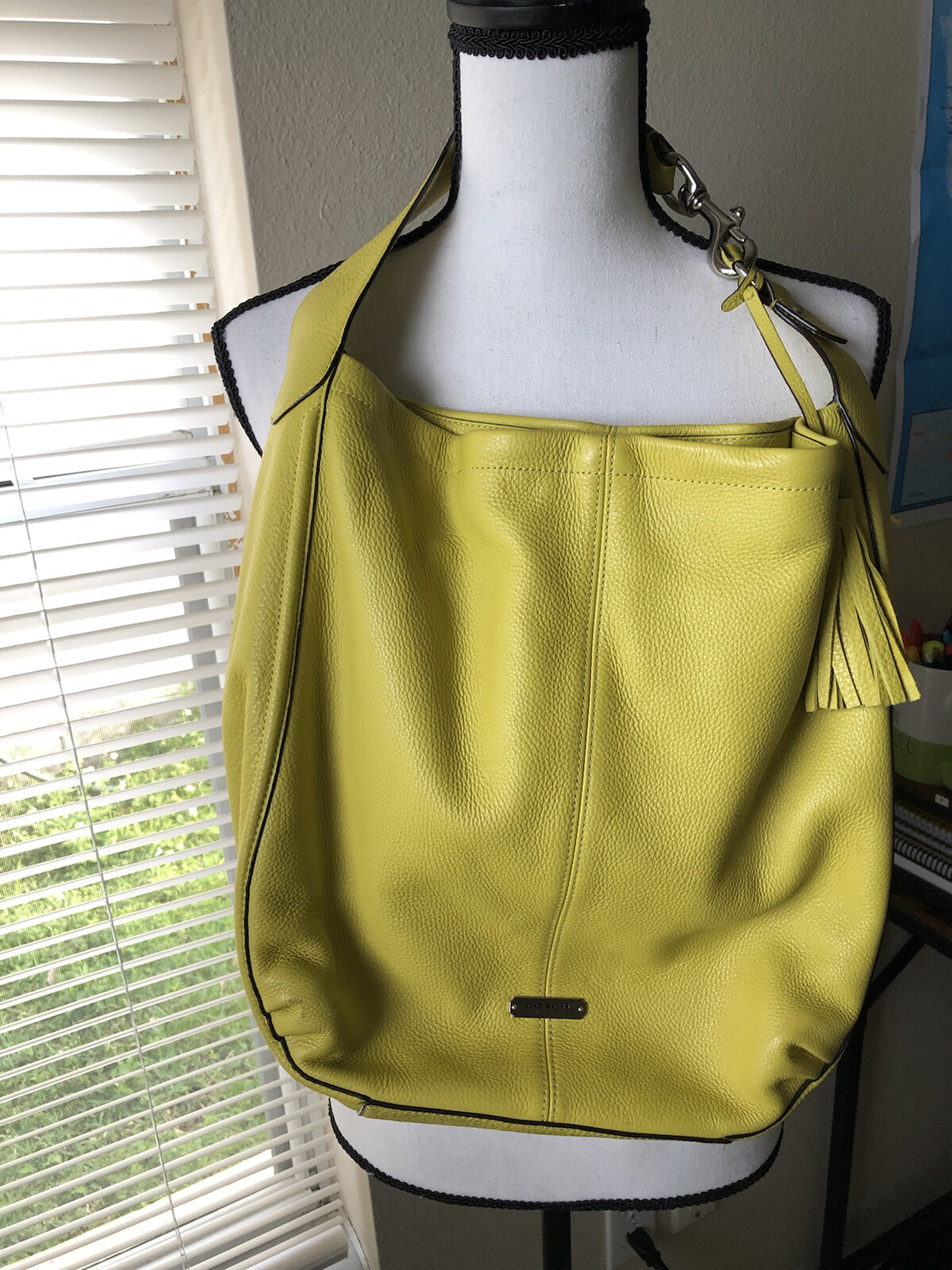 Coach Yellow Leather Hobo Women Handbag With Tassels Gem