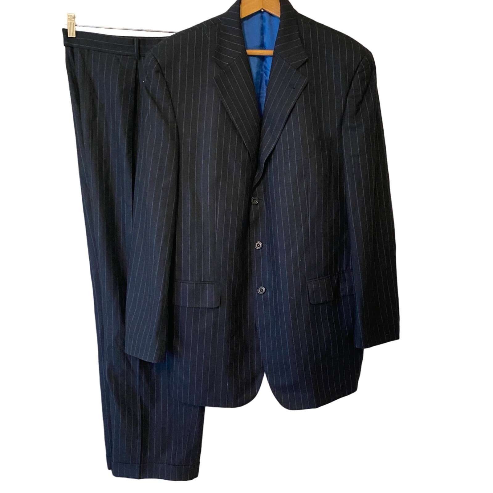 Men's Sean John Blue Pin Stripe Piece Suit Set 100% Wool Pants