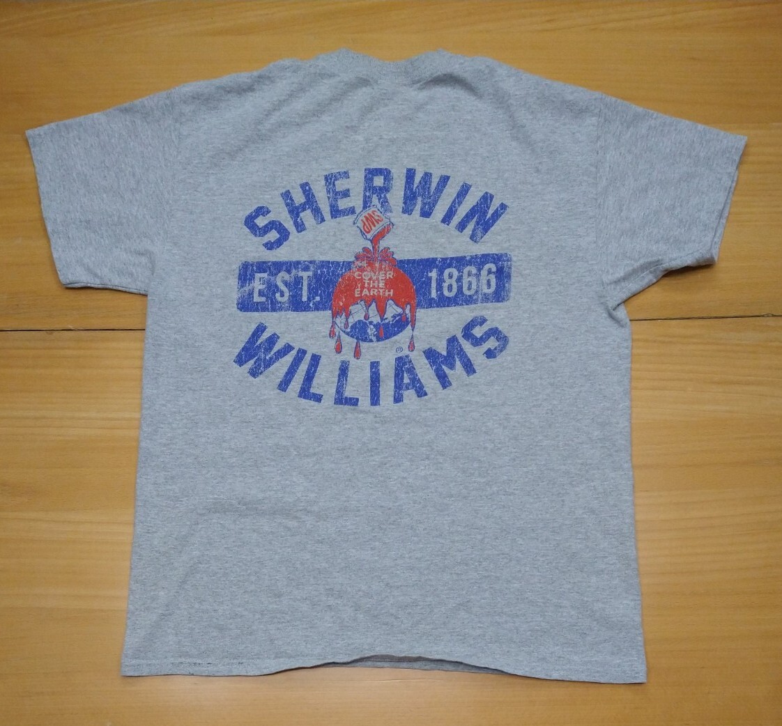 Vintage Sherwin Williams Shirt Large Gray Double Sided Distressed Paint