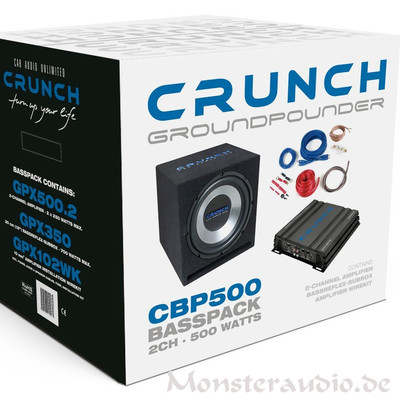 CRUNCH 500 Watt car hifi Set Verstärker Subwoofer Kabelset Basspaket Auto CBP500