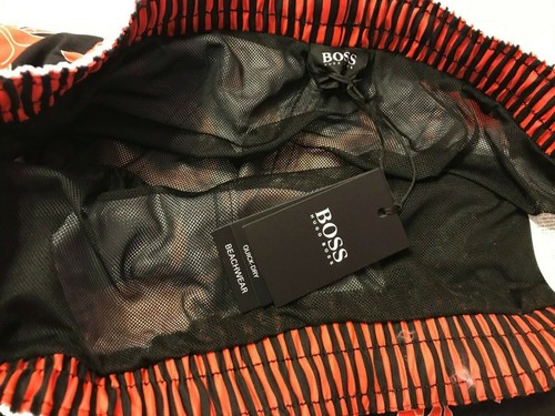 NWT HUGO BOSS Men’s LARGE 5 ½” Inseam Crab Swim Quick-DryTrunks Black/Red - Picture 4 of 8