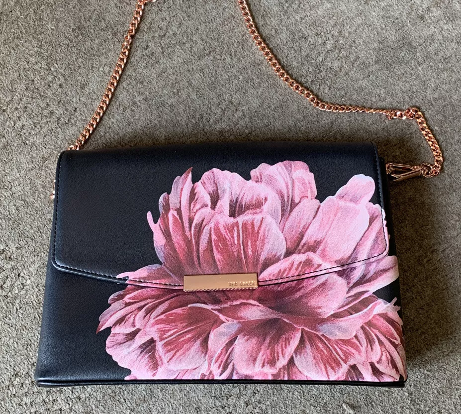 New Ted Baker Tranquility Bloom Crossbody Clutch Bag Black Floral Small/  medium