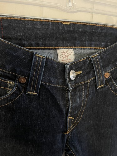 True Religion Vintage Womens Painted Horseshoe Jeans Dark Wash Tag Size 28 Retro - Picture 5 of 14