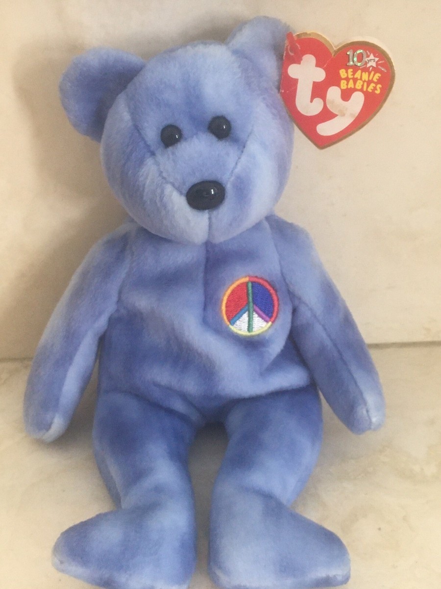 Ty Beanie Babies PEACE Bear BLUE 