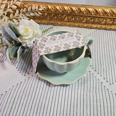 Scalloped Green Mist Teacup & Saucer Set Sunday Morning Ceramics