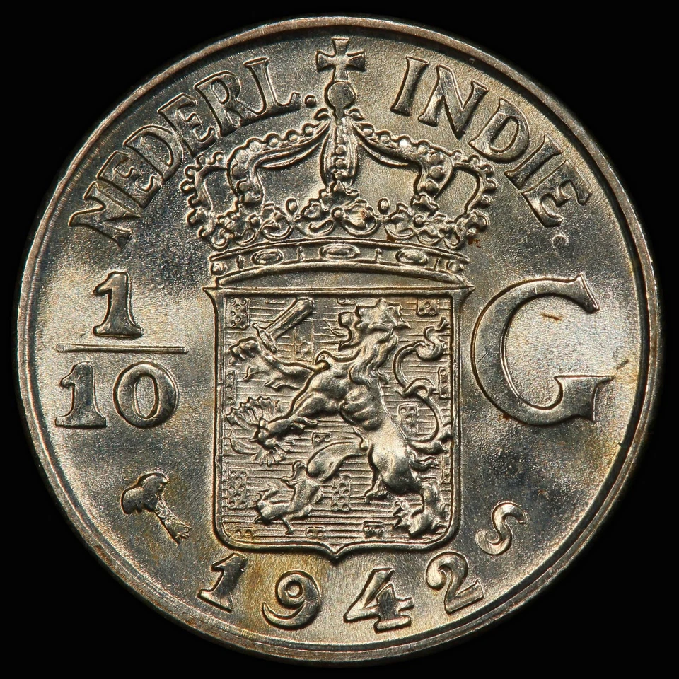 PCGS MS65 1942-S Netherlands East Indies 1/10 Gulden, San Francisco Mint. KM-318 - Image 3 of 4