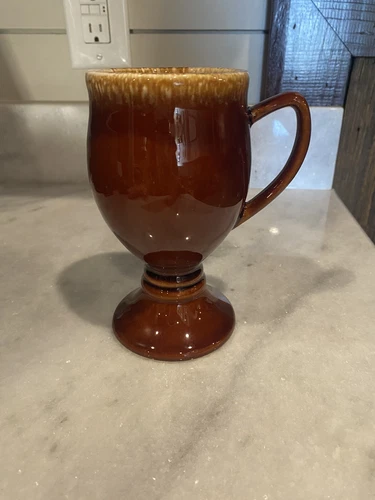 Hull Pottery Irish Coffee Mugs Cup Goblets Pedestal Brown Drip Vintage MCM