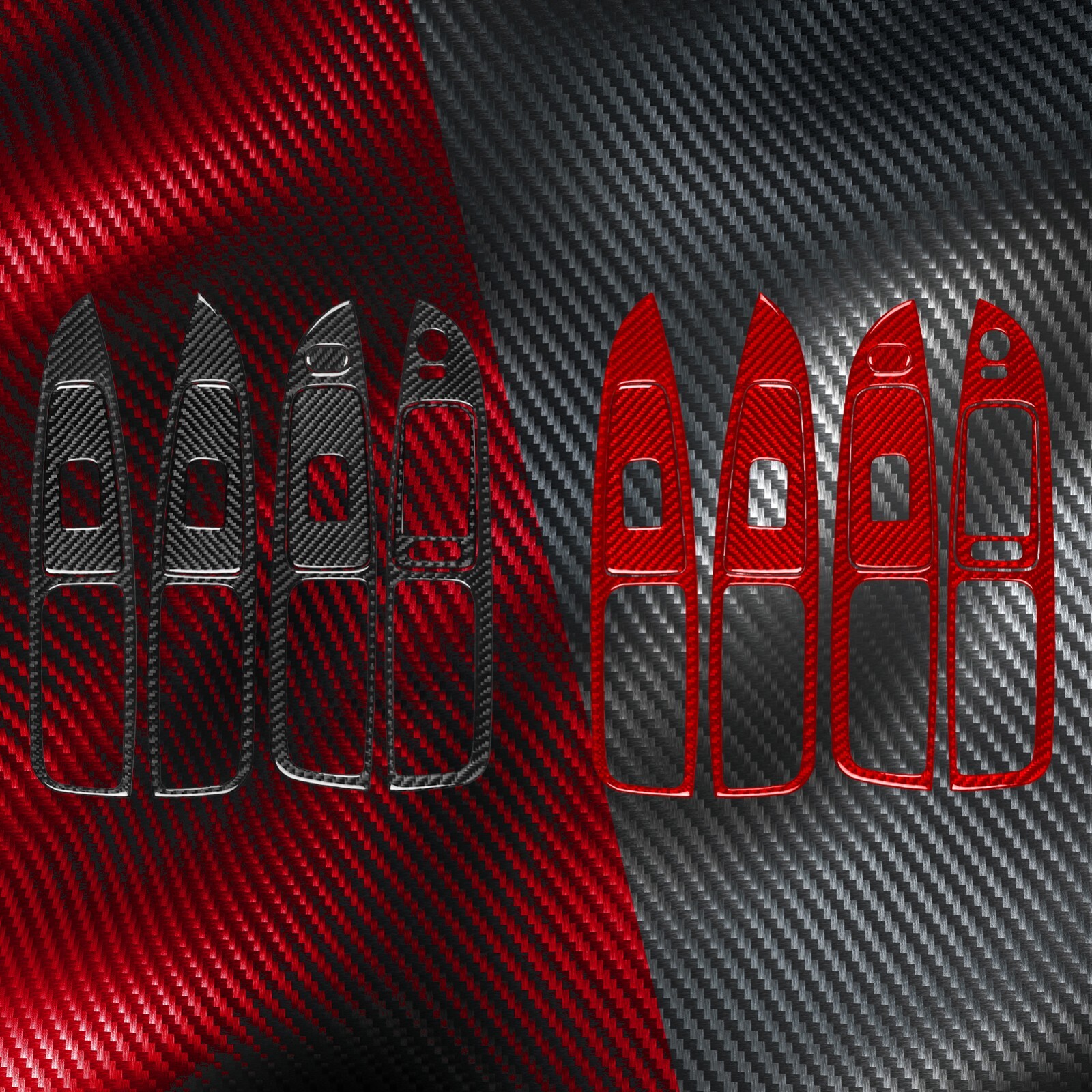 9Pcs Window Lift Switch Panel Trim For Chevrolet Malibu 10-12 Red Carbon Fiber