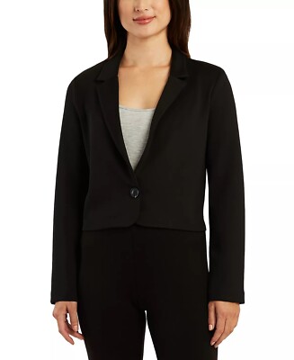 Bcx Juniors’ Notched Collar One-Button Cropped Jacket, Black, Large