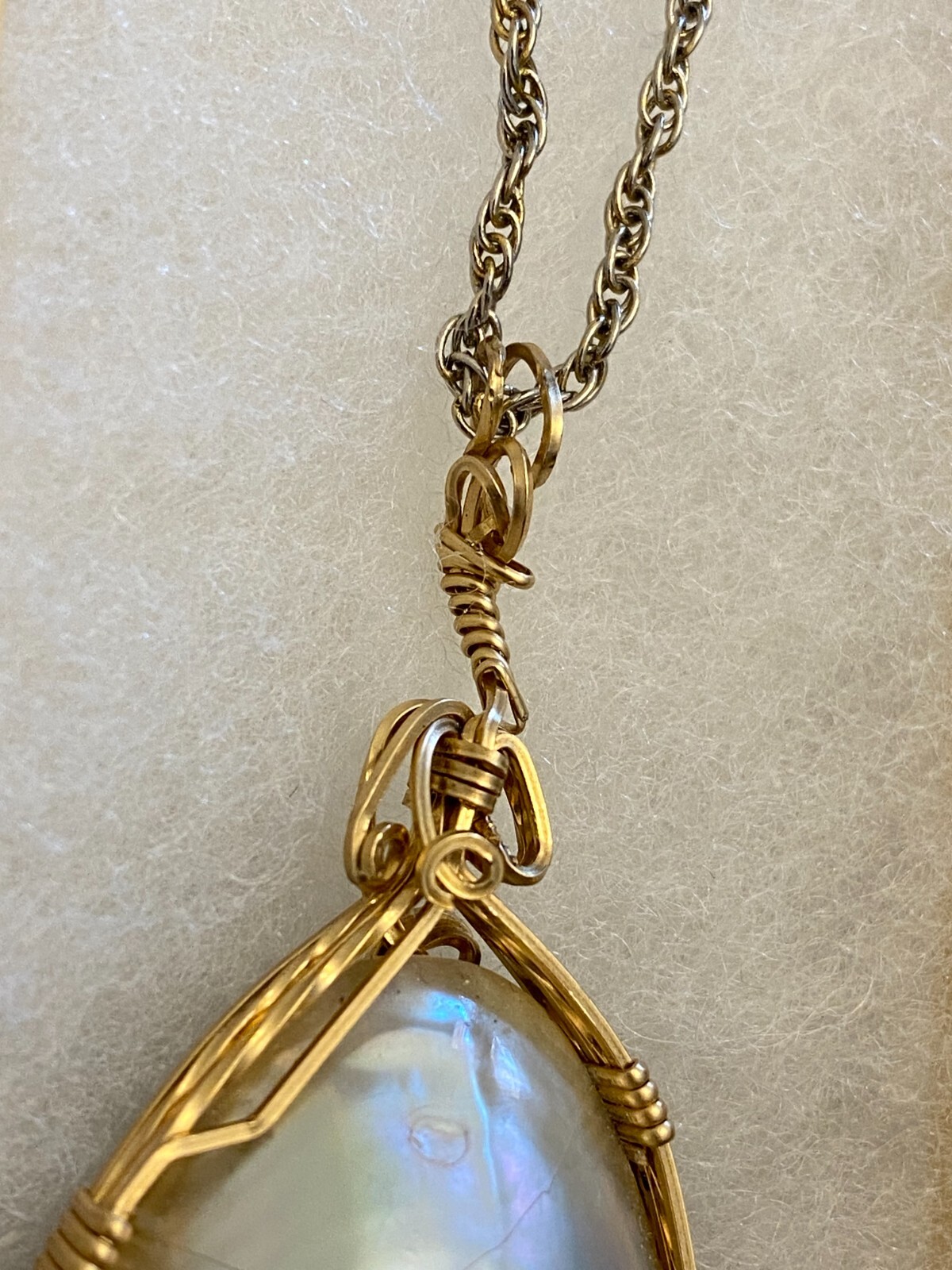 Vintage Wire Wrapped Large Abalone Shell Pendant … - image 3