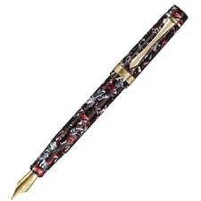 LIY Red Black Resin Fountain Pen Schmidt Fine Nib Gold Trim Writing Gift Pen 