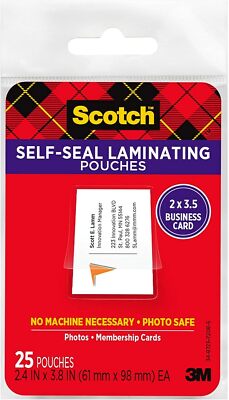 Scotch LS851G Self-Sealing Laminating Pouches, 9.5 mil, 2 7/16 x 3 7/8, Business