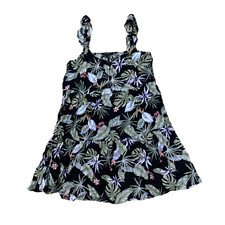 FOREVER 21 Floral Dress Women M Button Green Black Basic Classic Sun Spring NEW