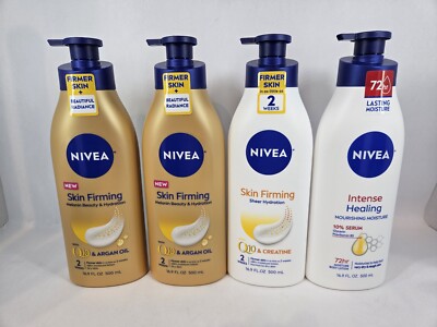4 NIVEA Skin Firming Hydration, Melanin Beauty & Hydration Q10 + Shea Butter