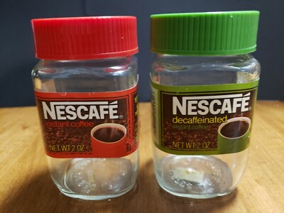 Vintage Nescafe Instant Coffee 2 oz. Jars Set Decaffinated Regular labels LOOK!