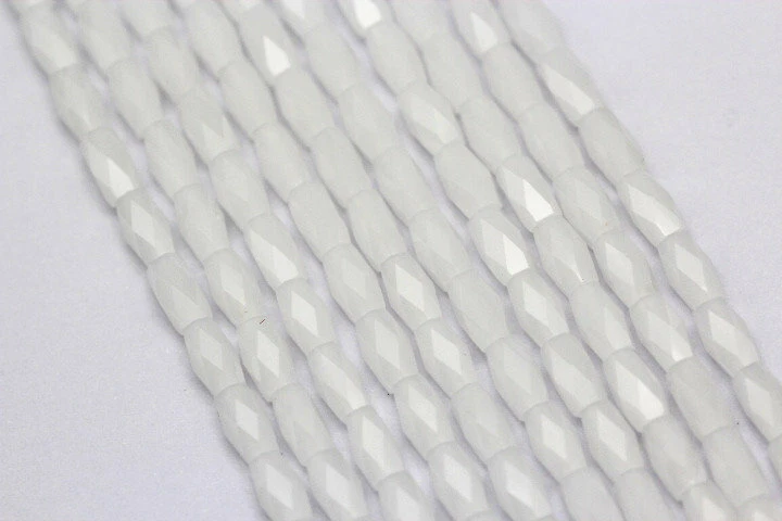 White Opaque Crystal Glass Faceted Rice Tube Beads 4x6mm 15.5" Strand - Image 4 of 4