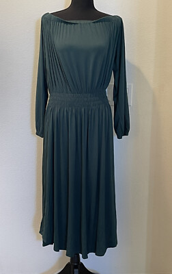 Ann Taylor Hunter Green Off the Shoulder Blouson Shift Dress Size Large |  eBay