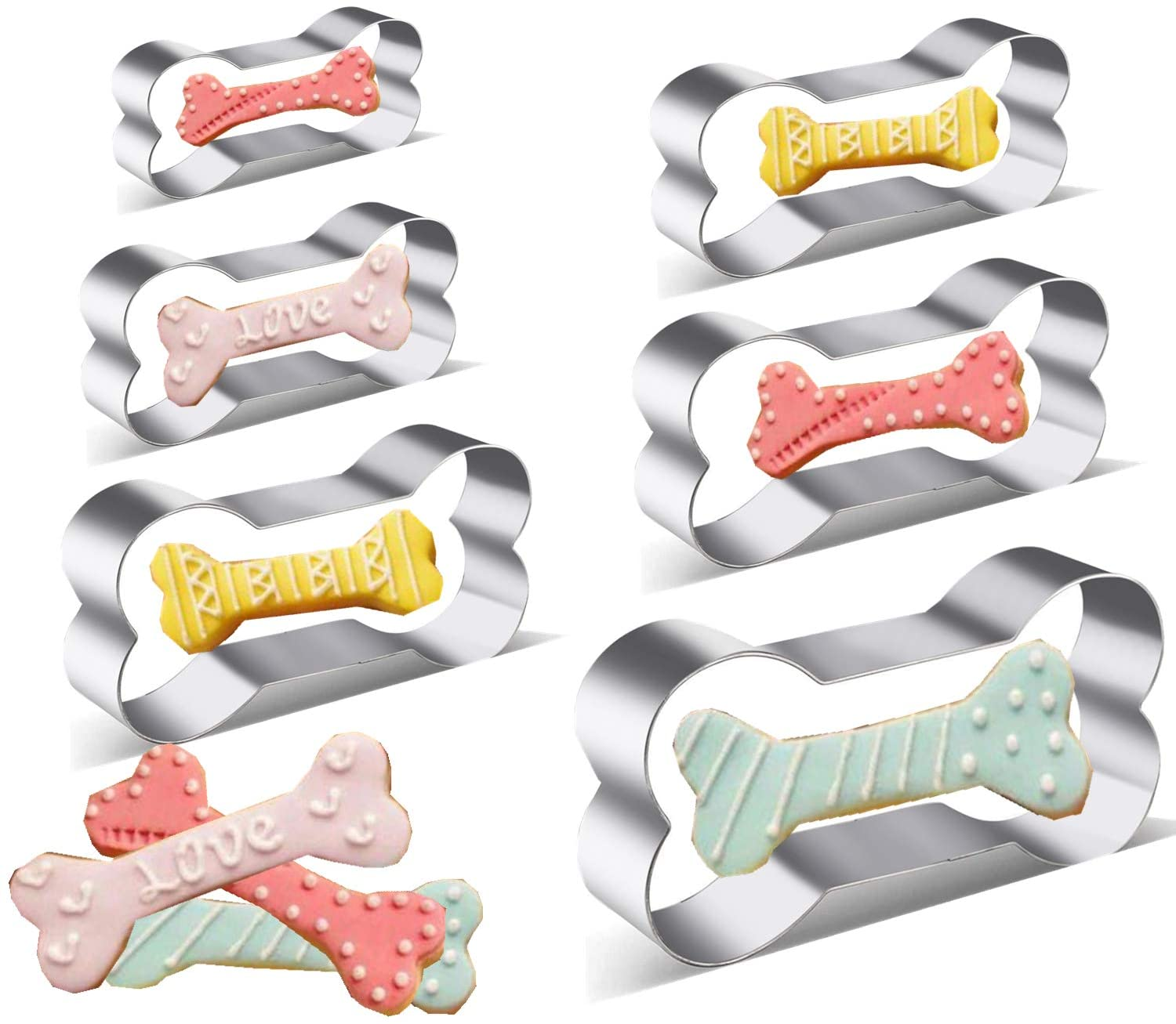 6 Pieces Stainless Steel Metal Dog Bone Shape Cookie Cutter Set Silver
