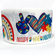 GROSGRAIN RIBBON 5/8", 7/8",1.5" or 3" AUTISM AWARENESS PUZZLE Printed A9U