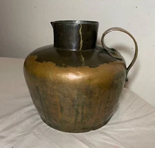 Rare antique 19th century handmade hammered dovetailed thick copper jug pot