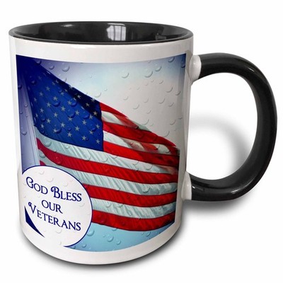 3dRose God Bless Our Veterans American Flag Mug - Patriotic Black 11oz