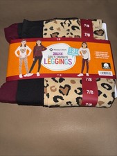Member's Mark Girls Leggings 3-Pack Burgundy Black Beige Cotton Size 7/8