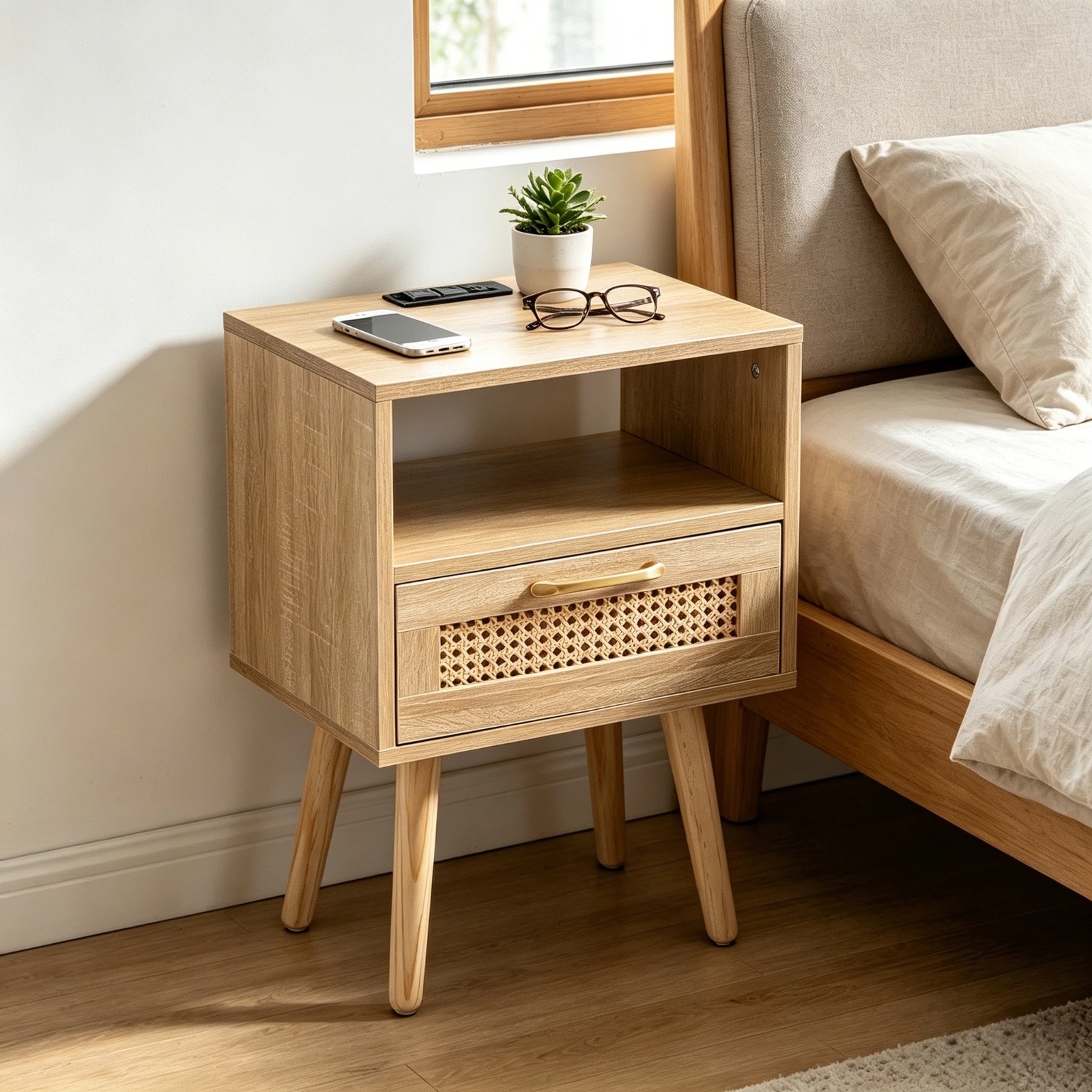 Beside End Table W/ Drawer Charging Station Usb Ports