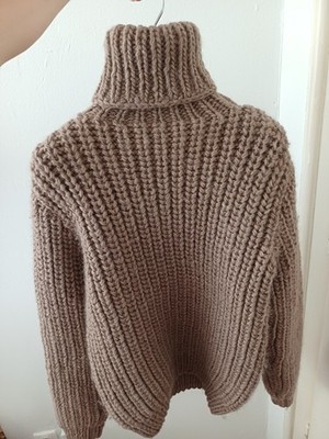 Hand-Knitted Chunky Wool Sweater - Light Brown / Oatmeal, Oversized Cozy Knit