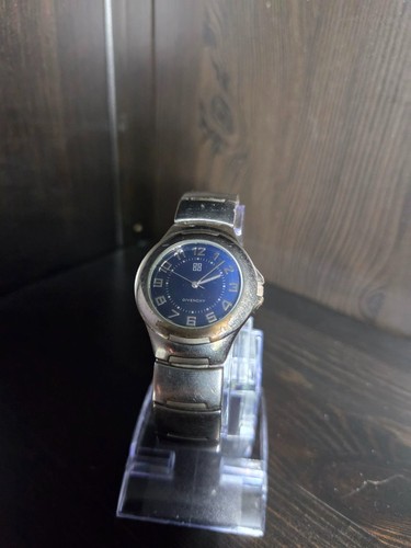 Vintage Givenchy Paris Watch Blue Dial Stainless Steel - Working (Bracelet Wear)