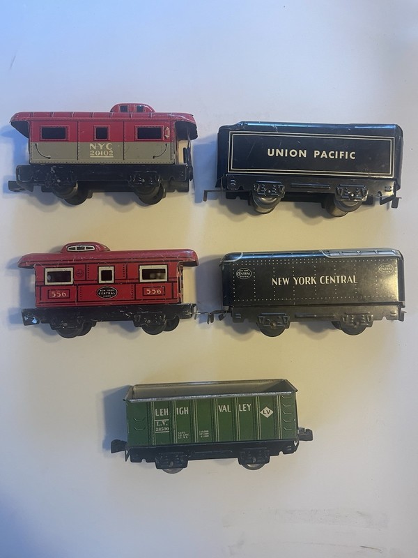 Marx O Gauge Tin Freight Cars Union Pacific New York Central Lehigh Valley