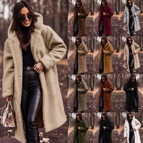 Autumn Winter Fashion Elegant Long Coat Woman Plush Warm Faux Fleece Coat Women