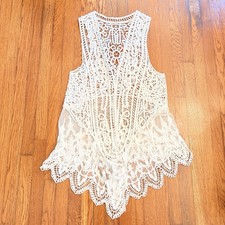 Adora Kimono Women M/L Duster White Cardigan Lace Crochet Boho Hippie Festival