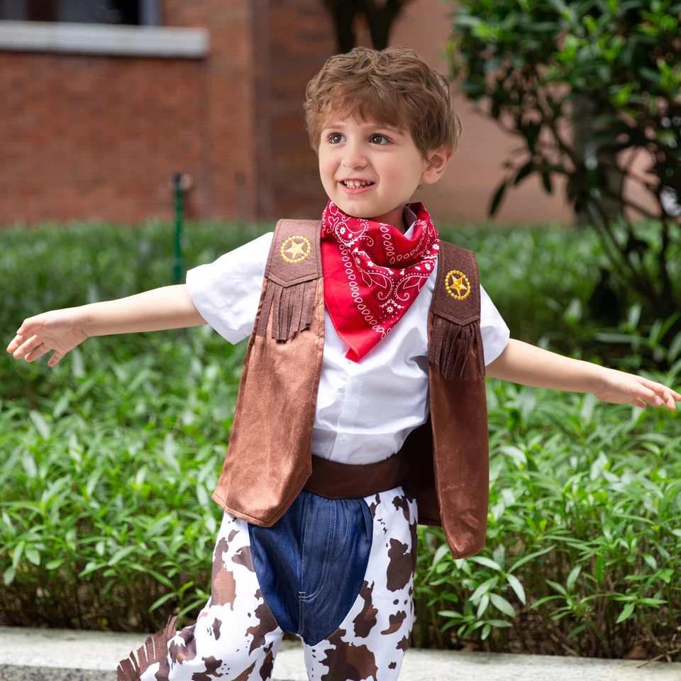 Conjunto de chaleco y pañuelo de disfraz de vaquero occidental para niños de 2 a 3 años Foto 2 de 4