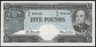 1960 5 POUND LAST PREFIX "TD 10" 999196 UNC RARE ex NPA Archive Valued $2 000