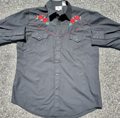 Vintage Ely Cattleman Diamond Embroidered Pearl Snap Rodeo Western Shirt Size L